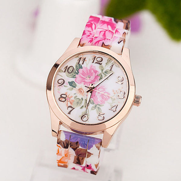 2016 HOT! Fashion Women Watches Reloj Rose Flower Print