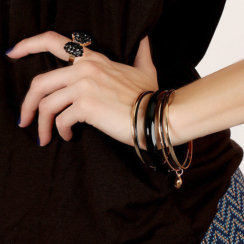 Colored Bangle Set with Heart Dangle
