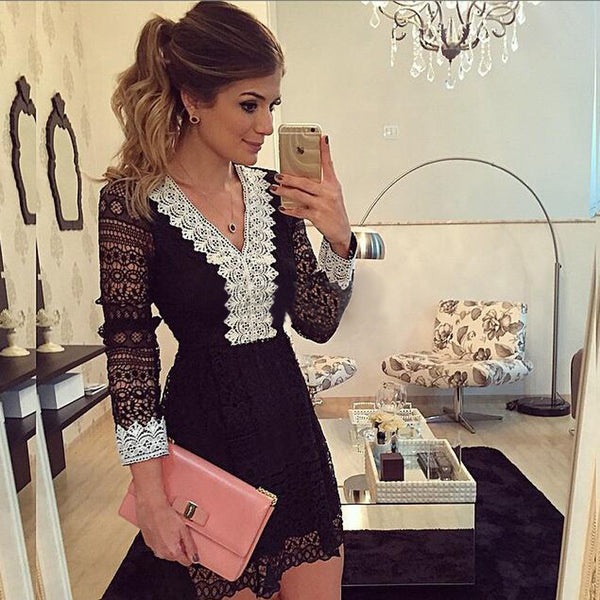 sexy scava fuori lace abiti casual manica lunga mini dess
