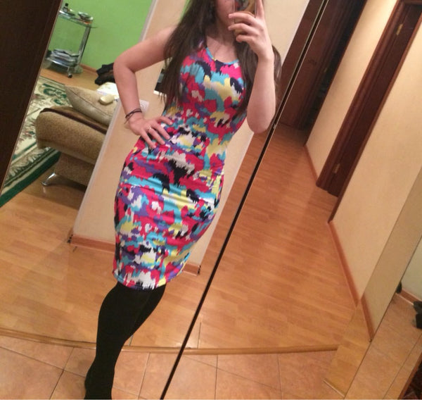 Casual verão, europa traje Sleevekess Multi impresso Vestidos
