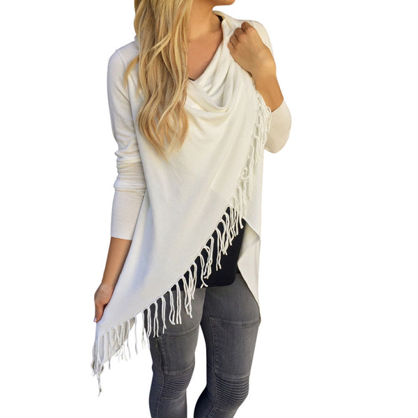 Women Long Sleeve Blouse Tassel Slash