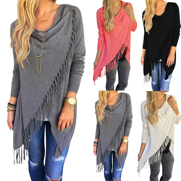 Women Long Sleeve Blouse Tassel Slash