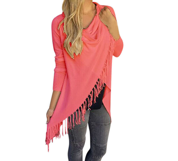 Women Long Sleeve Blouse Tassel Slash